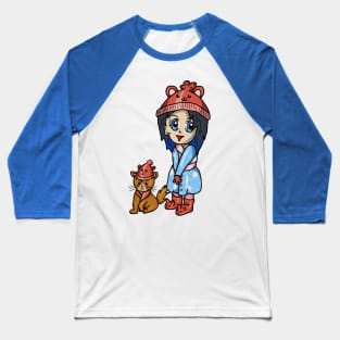 kawaii girl and her cat in matching hats Baseball T-Shirt